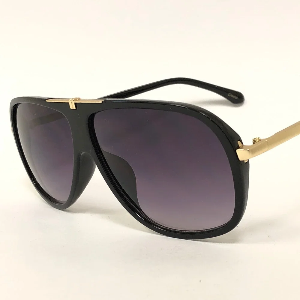 Sunglasses Mens Fashion Shades Black Gold Tone Bar Black Lens Street Wear Trendy